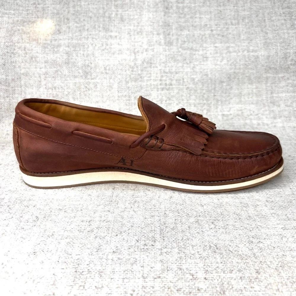 Austen Heller men’s size 8 slip on brown‎ leather kiltie tassel loafers preppy